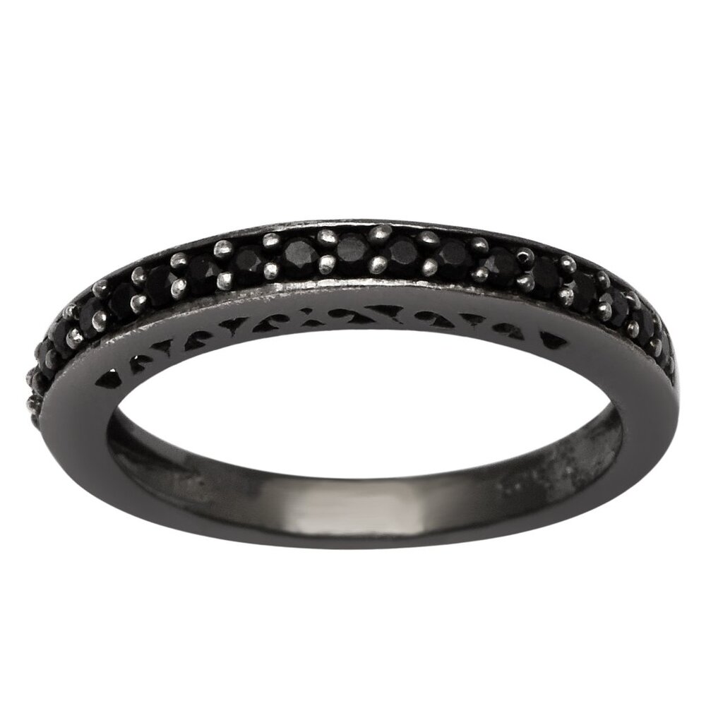 Stackable 925 Sterling Silver 2MM Black Spinel Round Cut Classic Ring For Women